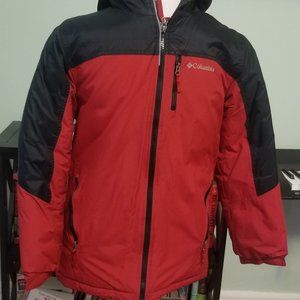 Boys size medium hooded Columbia winter jacket red and black